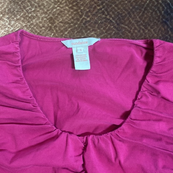 Sundance Long Sleeve Ruched Scoop Neck pink Cotton Blend Women's Top - Picture 5 of 10